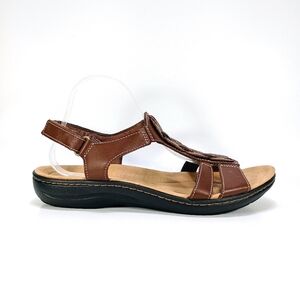 Clarks Collection Laurieann Kay Womens 11 Brown Leather Ankle Strap Sandals